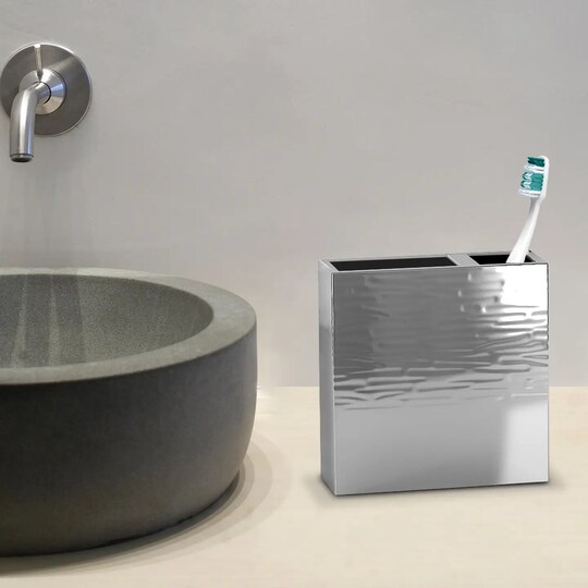 Stainless Steel Toothbrush Holder | Compact Multi-Slot Holder for Toothbrushes,Razors & Makeup Accessories | Shiny/Hammered Finish